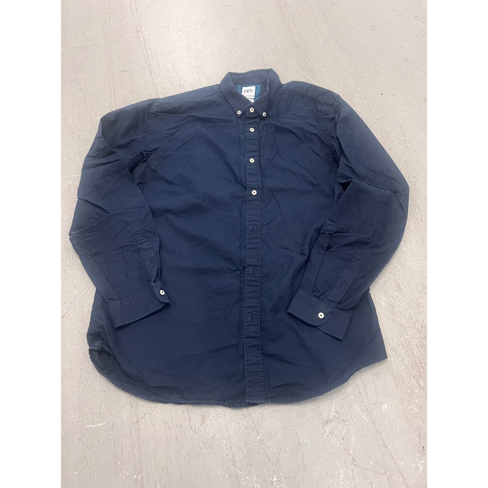 Zara Oxford Shirt Mens XL Blue Relaxed Fit Long Sleeve Button-Down Career Formal